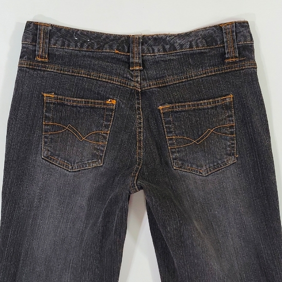 SO ♡ Black STRETCH Denim Gold Trim Stitching Fit 'n Flare Jeans 1 - Picture 14 of 14